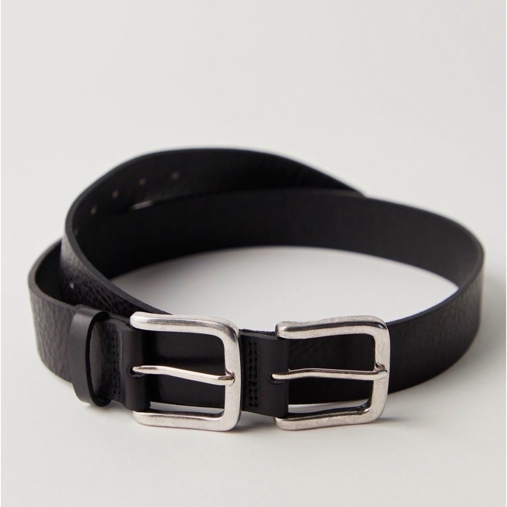 Free People Sabo Double Buckle Belt silver black leather small medium new nwt